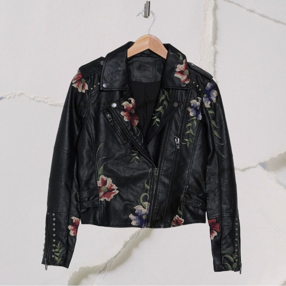 Blank NYC Black Leather Jacket with Floral Embroidery - Picture 4 of 4